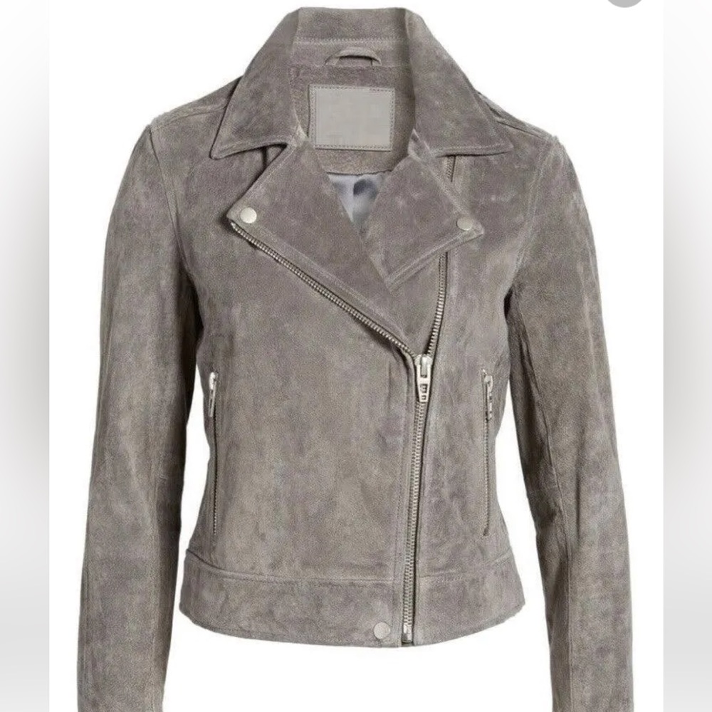 BlankNYC Suede Leather Full Zip Collared Moto Jacket French Grey Size XS